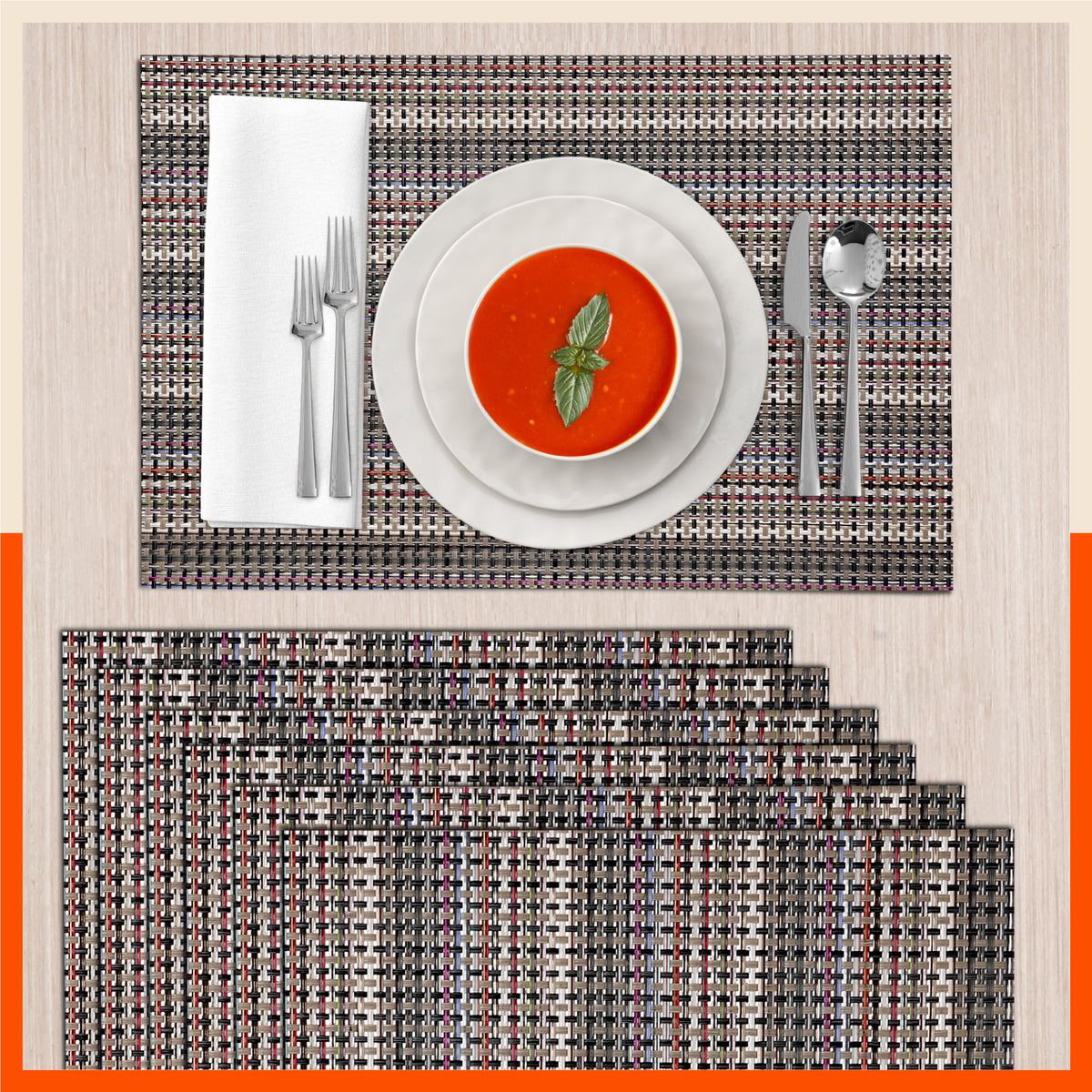 Woven PVC Table Mats / Placemats for Dining Table at Home (Bert Set